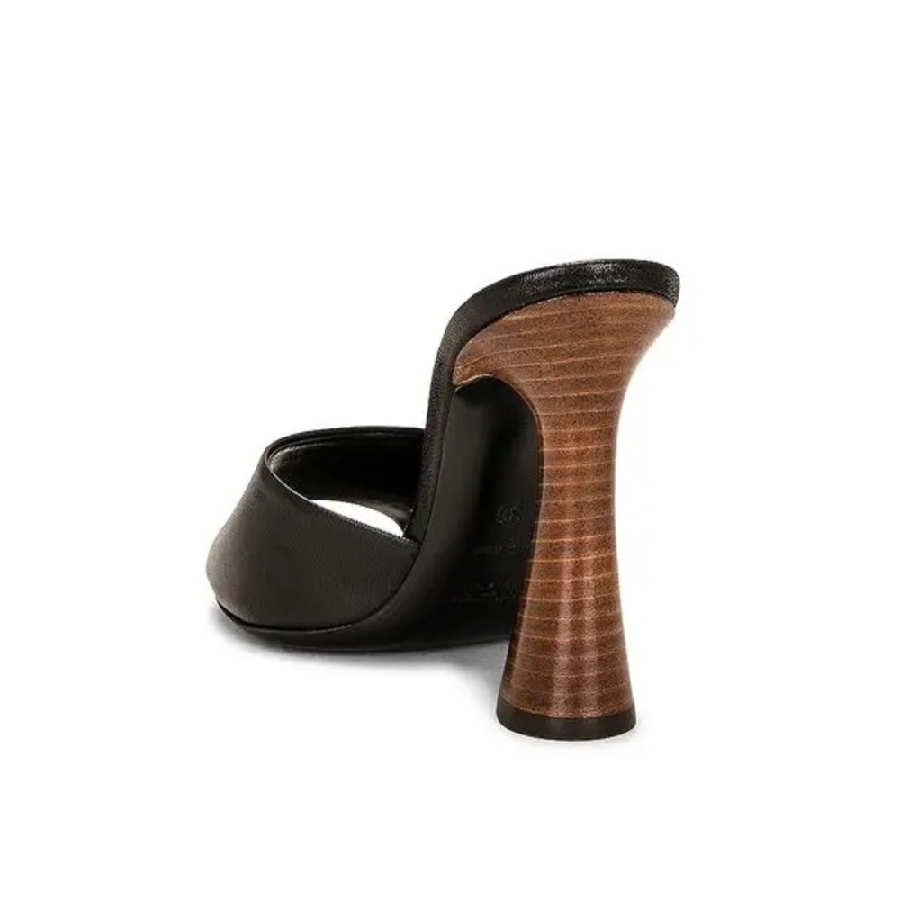 Saint Laurent Black Leather Open-Toe Mule with Sculpted Brown Heel - Picture 2 of 6